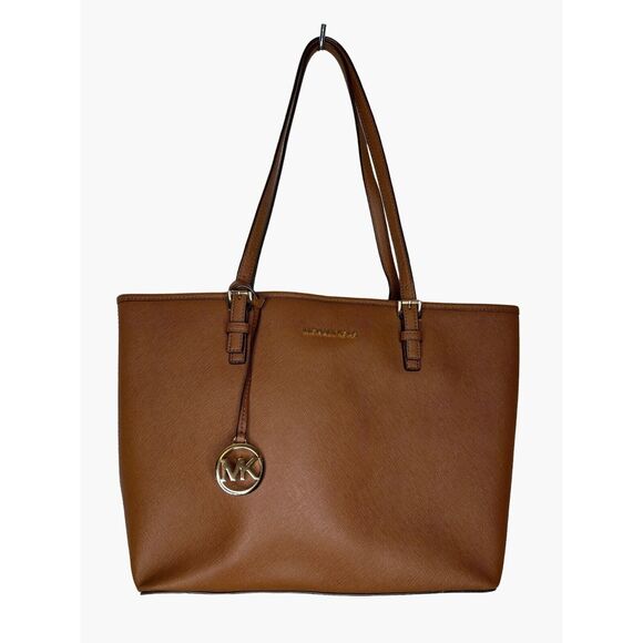 Michael Kors Chestnut Tan Saffiano Jet Set Tote Leather Bag Carryall Purse - Picture 2 of 13